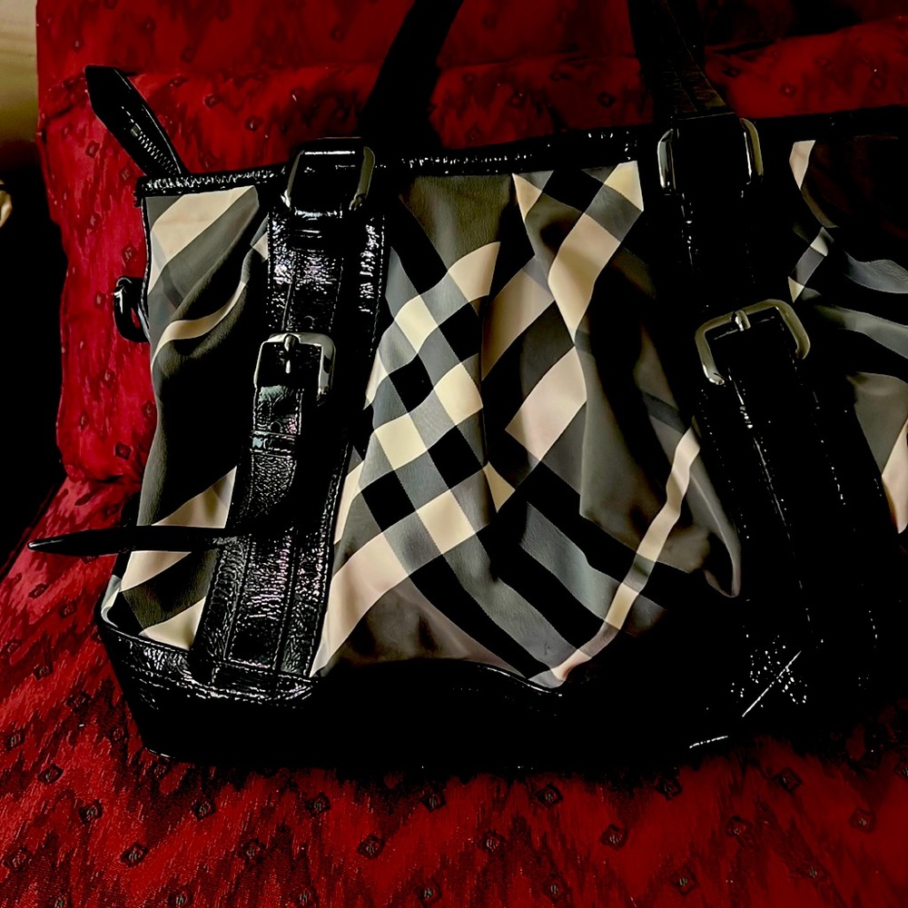 Burberry Black and White Checkered Satchel